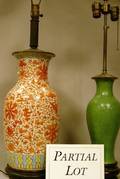 Four Decorative Porcelain Vase Lamp Bases and a Neoclassical Bronze Candlestick Table Lamp