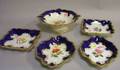 FivePiece Continental Gilt and Handpainted Floral Decorated Porcelain Dessert Set