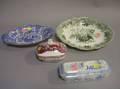 English Transfer Decorated Staffordshire Soap Box Razor Box and Two Open Serving Bowls
