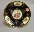 Small Meissen Gilt Cobalt and Handpainted Genre Scene Decorated Porcelain Cabinet Plate