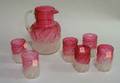 Frosted Ruby and Clear Pressed Ivy Pattern Pitcher and Six Tumblers