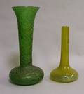 Louis C Tiffany Decorating Co Amber Favrile Glass Bottle Vase and a Bohemian Iridescent Green Glass Trumpet Vase