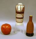 Japanese Bamboowrapped Porcelain Bottle and Vase and a Glazed and Decorated Porcelain Vase