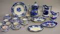 Twentyseven Pieces of Flow Blue Tableware