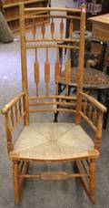 Red Stained Tall Arrowback Armrocker with Woven Rush Seat