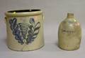 FB Norton  Co Cobalt Floral Decorated FiveGallon Stoneware Crock and a Cornell  Son Newport Cobalt Vinegar Labeled Stoneware J