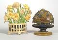 Painted Cast Iron Planter of Narcissus Doorstop and Vase of Flowers Doorstop