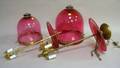 Two Cranberry Blown Glass Hanging Hall Lights