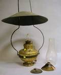 Late Victorian Country Store Brass and Tin Hanging Kerosene Lamp