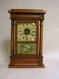William S Johnson PartEbonized and Mahogany Veneer FourColumn Shelf Clock