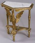 Neoclassical White Marbletop Giltwood Swanform Side Table