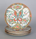 Set of six Chinese export porcelain rose medallion butterfly plates 19th c