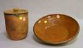 Redware Milk Pan and a Covered Jar