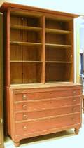 Red Stained Country Pine Twopart DeskBookcase
