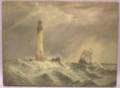 Unframed Oil on Canvas of a Lighthouse and Sailing Vessel