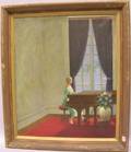 Framed Oil on Canvas Depicting a Woman in an Interior at a Piano