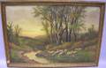 Framed Oil on Canvas Depicting a Flock of Sheep by a Woodland Stream