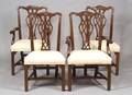 Set of Eight Henredon Georgianstyle Damask Upholstered Carved Mahogany Dining Chairs