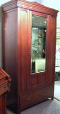 British Late Victorian Mahogany Mirrored OneDoor Armoire with Long Drawer