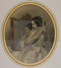 Framed Handcolored Print of a Young Woman at Her Dressing Table