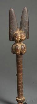 African Carved Wood Shango Staff