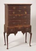 Queen Anne Tiger Maple Spanish Brownpainted High Chest of Drawers