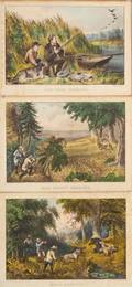 Currier  Ives publishers American 18571907 Lot of Three Bear Hunting Close Quarters Wild Turkey Shooting