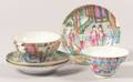 Three Rose Mandarin Porcelain Tea Bowl and Saucer Sets