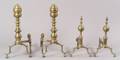 Two Pairs of Brass and Iron Andirons