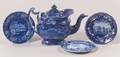 Four Historical Blue Transfer Decorated Staffordshire Pottery Items