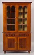 Classical Cherry and Mahogany Veneer Glazed Corner Cupboard