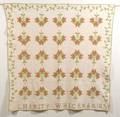 Pieced and Appliqued Cotton Tulip Pattern Quilt with Vine Border