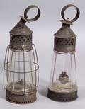 Two Tin and Glass Whale Oil Lanterns