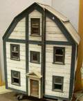 Large Painted Wooden Gambrelroof Dollhouse and Contents