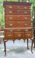 Queen Anne Walnut and Grainpainted Twopart Flattop Highboy