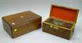 Brass and Motherofpearl Inlaid Rosewood Veneer Lap Desk and an Inlaid Rosewood Veneer Tea Caddy