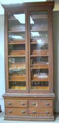Victorian Glazed Walnut TwoDoor Twopart Book Cabinet over Four Short Drawers