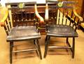 Pair of Ebonized and Stenciled Harvard Alumni Armchairs and a Federal Inlaid Cherry Dropleaf Table