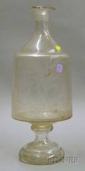 Large Colorless Blown and Etched Glass Footed Apothecary Bottle
