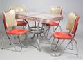 Vintage Mid20th Century Red and White Kitchen Table with Four Chairs