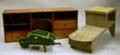 Fitted Cabinet with Compartments and Three Drawers a Miniature Greenpainted Wooden Wheelbarrow and a Rustic 