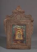 Colonial Pressed Tin Framed Handpainted Retablo of The Madonna