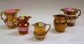Five English Copper Lustreware Jugs
