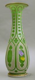 Czech Gilt WhiteCuttoPale Green Glass Vase