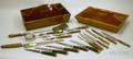 Two Wooden Cutlery Boxes with an Assortment of Utensils