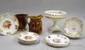 Two Partial Paris Porcelain Decorated Fruit Sets Two Rockingham Glazed Jugs and a Set of Four Sarreguemines C