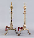 Large pair of New York or Philadelphia Federal brass andirons ca 1790