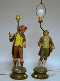 Pair of Painted Cast White Metal Figural Table Lamps