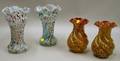 Four Victorian Spatter Glass Twist Vases