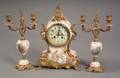 Sevres Louis XVstyle Three Piece Porcelain and Ormolu Mounted Clock Garniture
